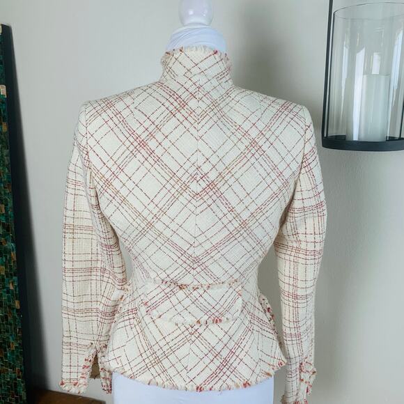 Vintage Anne Klein Size 2 Women's Tweed Fringe Blazer Jacket Wool Cotton Fall - Picture 11 of 13